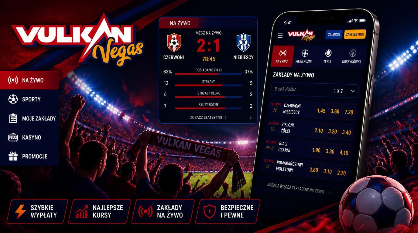 Obraz przedstawiający pełną energii noc na stadionie z aplikacją Vulkan Vegas pokazująca zakłady na żywo