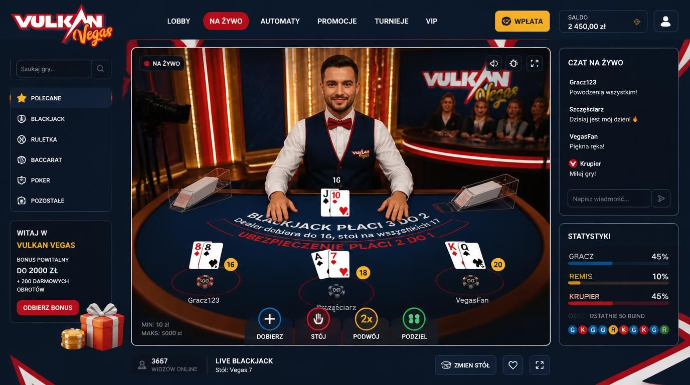 Krupier przy stole live z kamerą i atmosferą prawdziwego kasyna