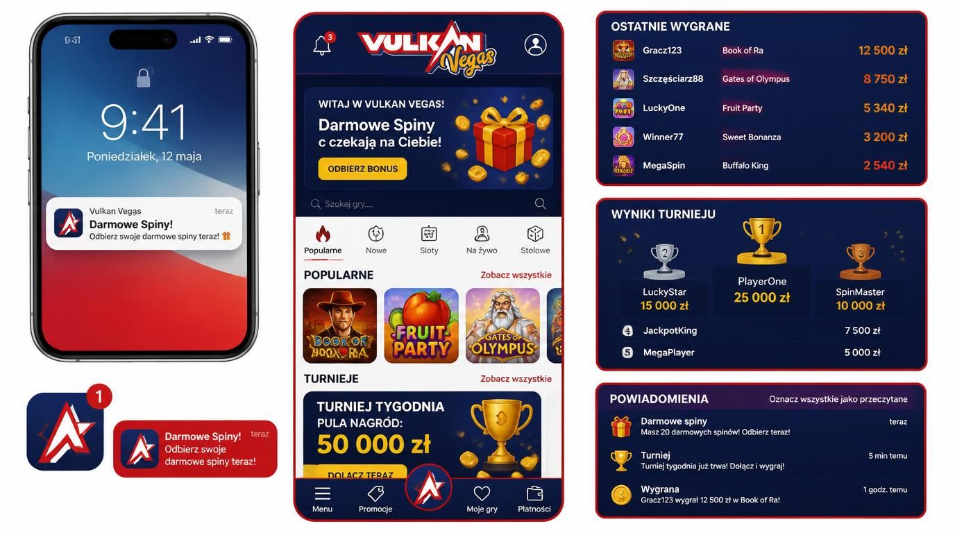 Powiadomienia push – bonusy, wyniki, wypłaty w Vulkan Vegas